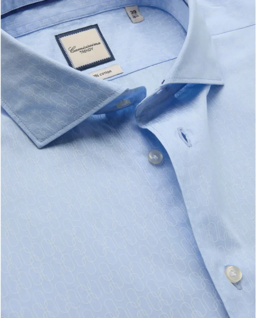 Camicia trendy popeline stampata azzurra slim comfort francese