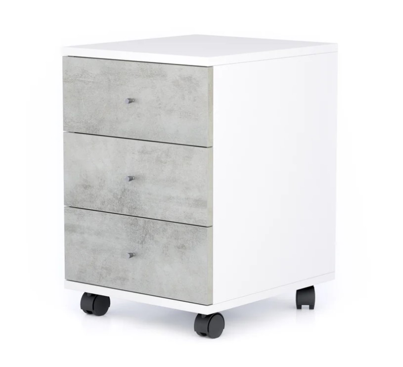 Cassettiera con ruote Clara, Bianco Opaco con cassetti Grigio Cemento