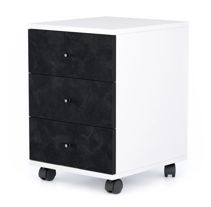 Cassettiera con ruote Clara, Bianco Opaco con cassetti Nero Cemento