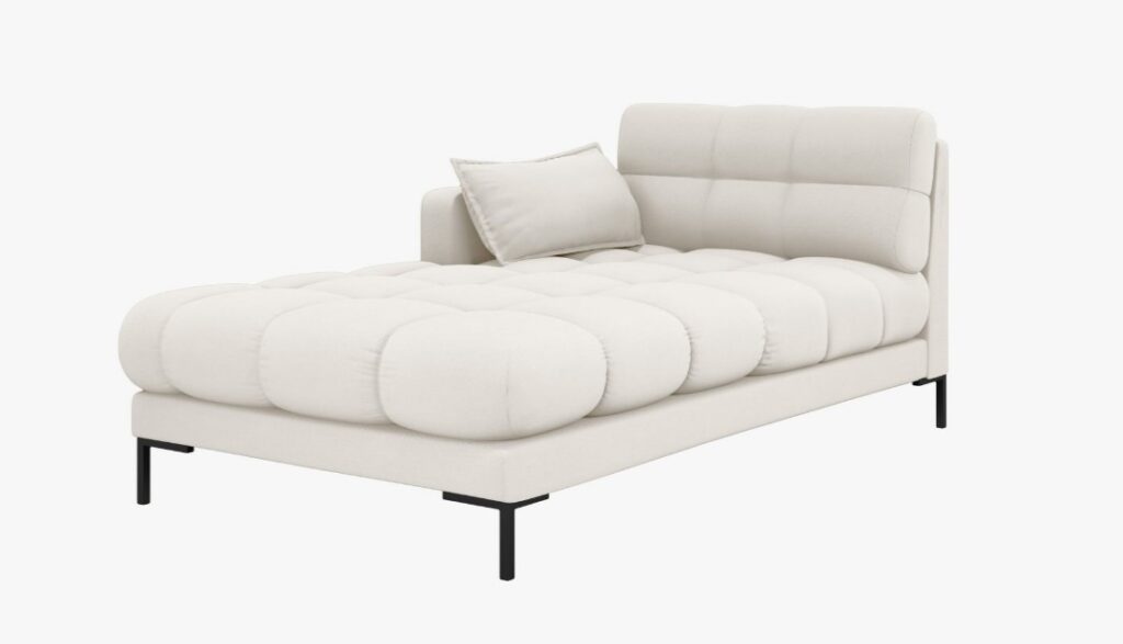 Chaise longue Mamaia 2 posti in tessuto strutturato Neve gambe nere – L185cm