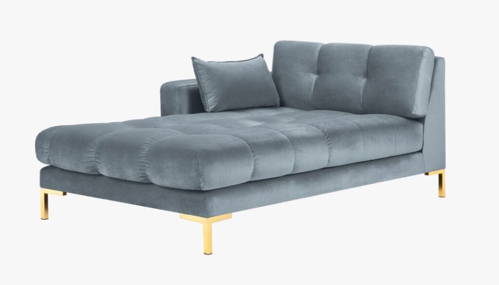 Chaise longue Mamaia 2 posti in velluto Bluvel gambe oro – L185cm