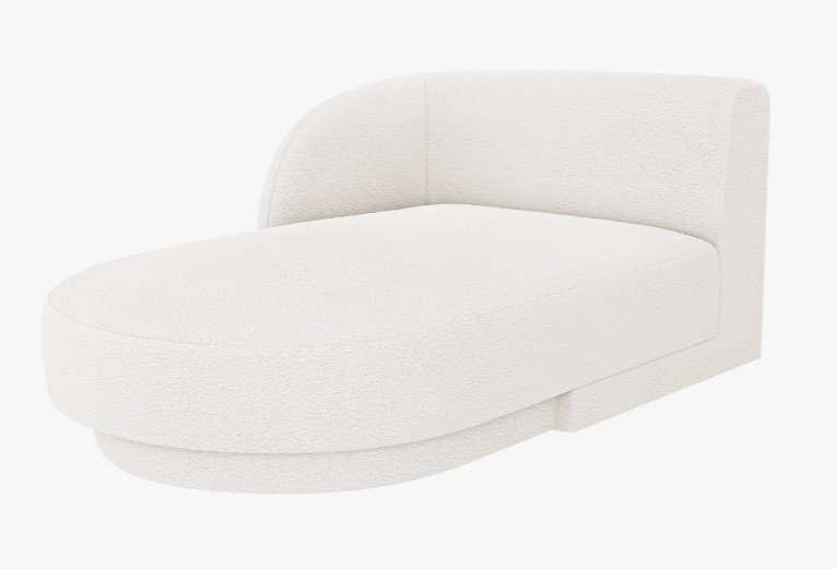 Chaise longue modulare Miley con bracciolo in bouclé – L156 cm