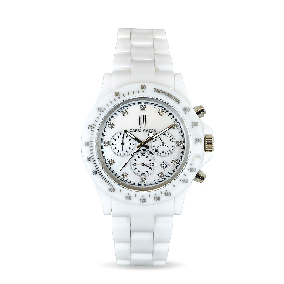 Chrono Ceramic White with Stones