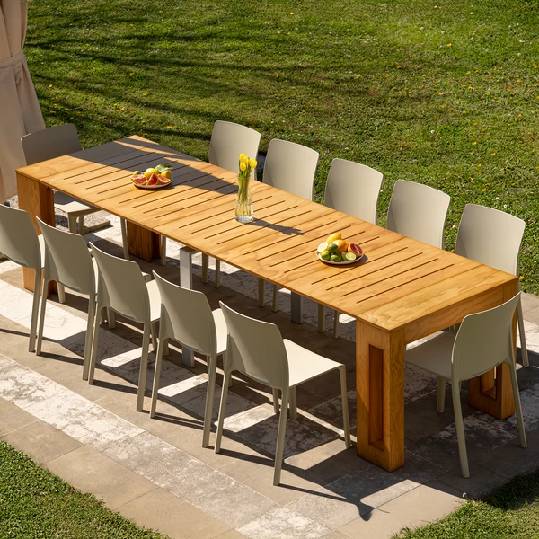 Consolle da esterno allungabile con porta allunghe Easy, 45(305)x90 cm, color Teak