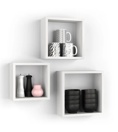 Cubi Quadrati Giuditta, Set da 3, Bianco Frassino