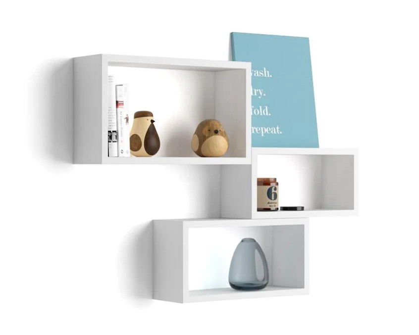 Cubi da parete Rettangolari, Set da 3, Giuditta, Bianco Frassino