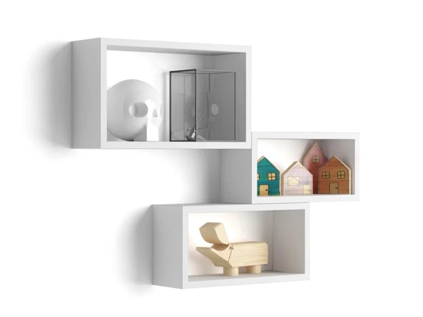 Cubi da parete Rettangolari, Set da 3, Giuditta, Bianco Opaco