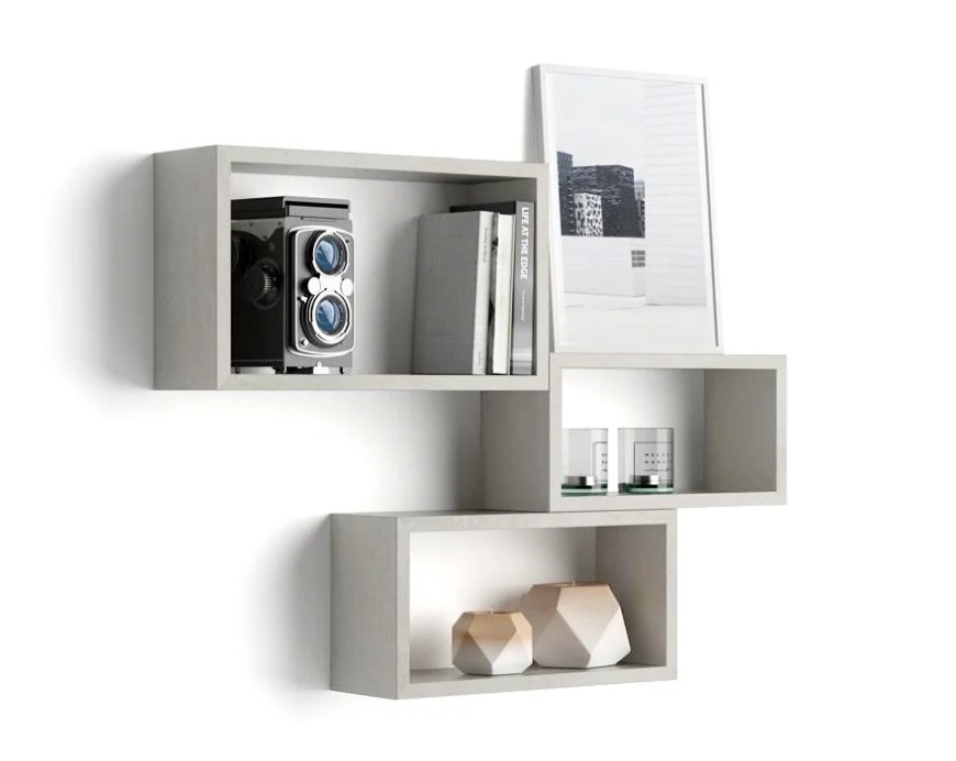 Cubi da parete Rettangolari, Set da 3, Giuditta, Grigio Cemento