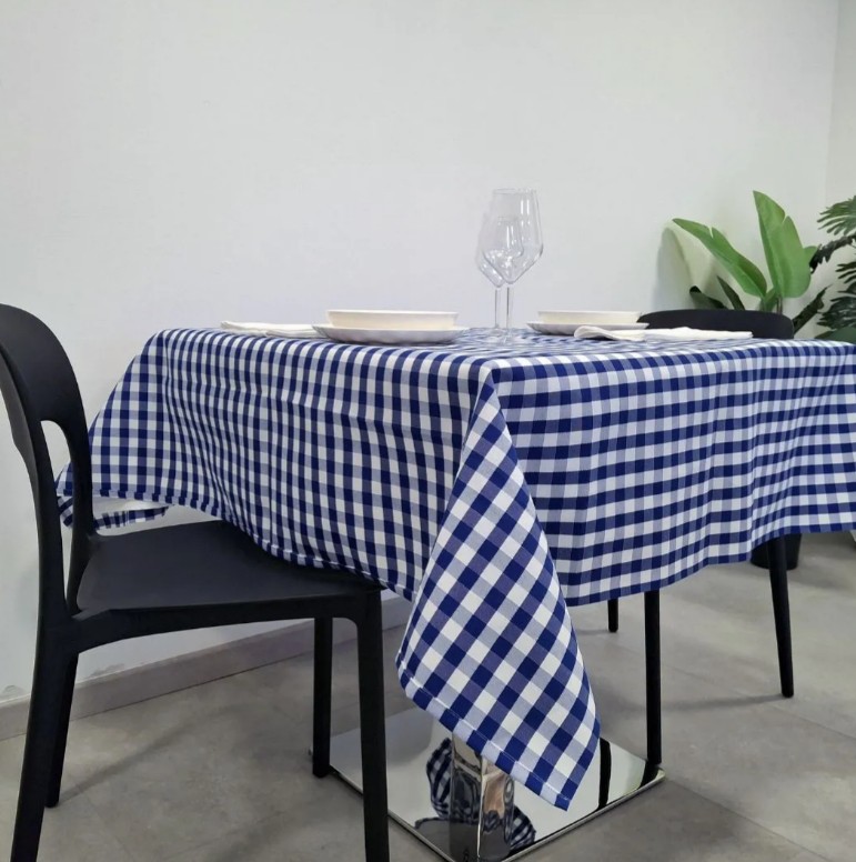 DAMINA Tovaglia Antimacchia 140x140 Quadretti Bianchi e Blu