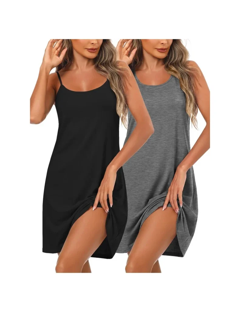 Ekouaer 2 Pack Cotton Sleeveless Chemise Sleep Shirts