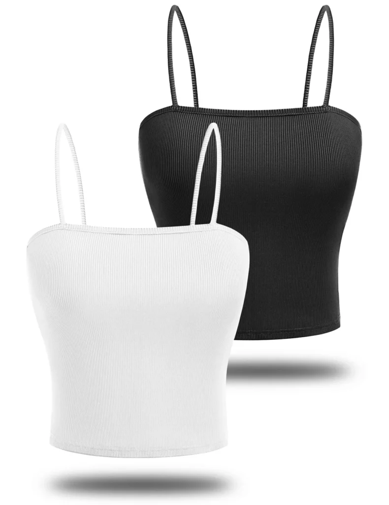 Ekouaer 2 Pack Ribbed Spaghetti Strap Camisole Tank Top