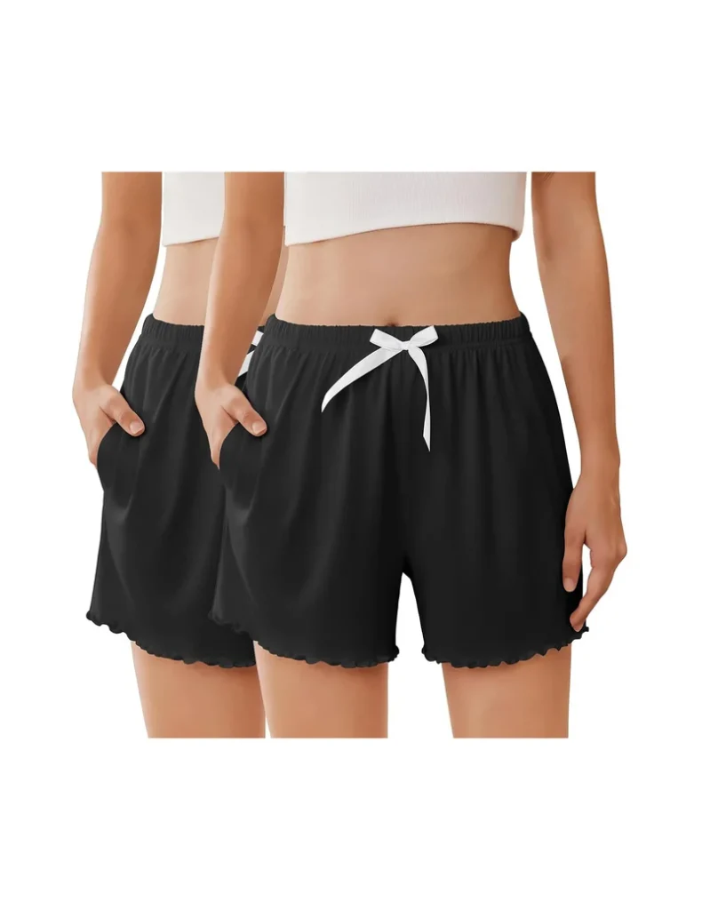 Ekouaer 2 Pack Ruffle Pajama Shorts Elastic Waist with Pockets