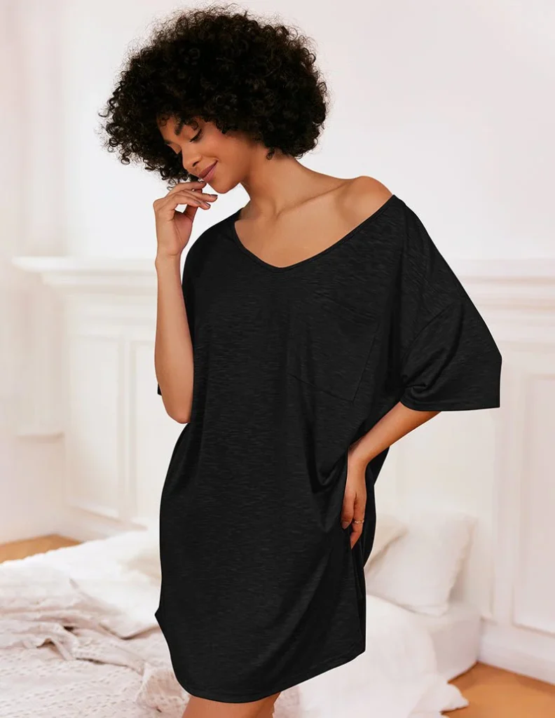 Ekouaer Casual V Neck T shirt Nightgown (US Only)
