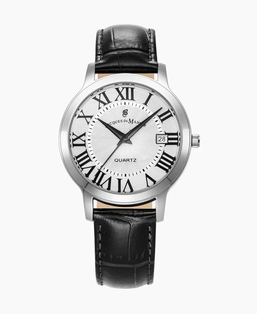 Genesis Gents 38mm Three hands Date Black tone White dial Leather strap swiss watch