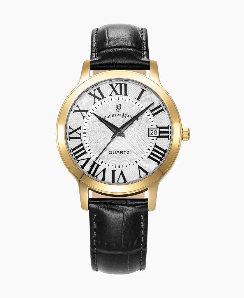 Genesis Gents 38mm Three hands Date Black tone White dial Leather strap swiss watch1