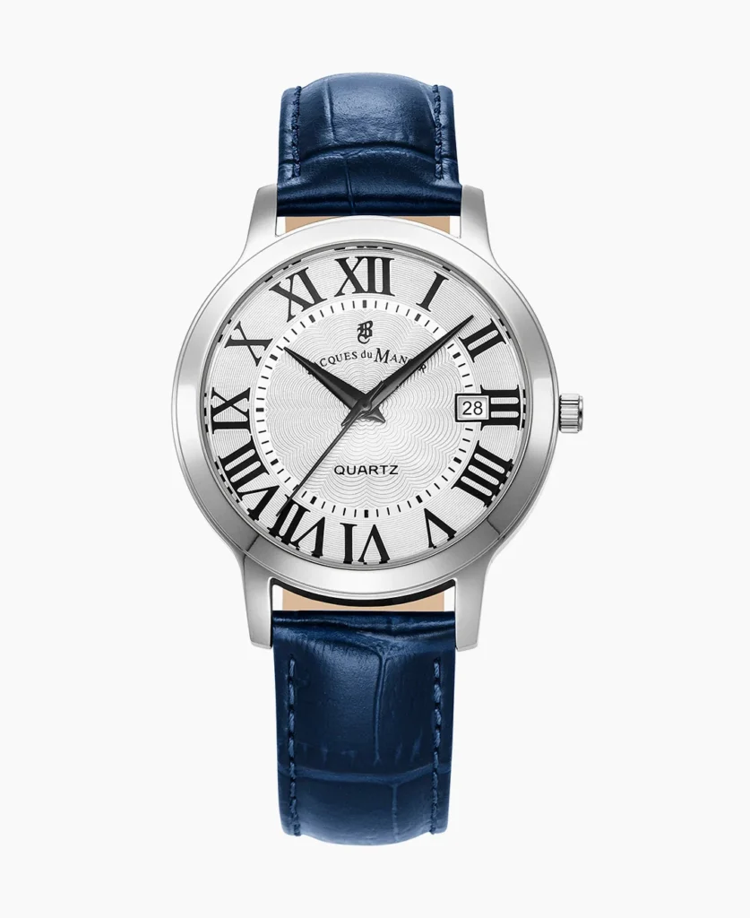 Genesis Gents 38mm Three hands Date Blue tone White dial Leather strap swiss watch