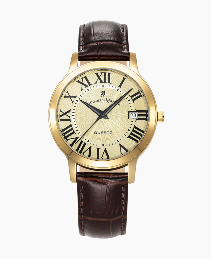 Genesis Gents 38mm Three hands Date Brown tone Gold dial Leather strap swiss watch