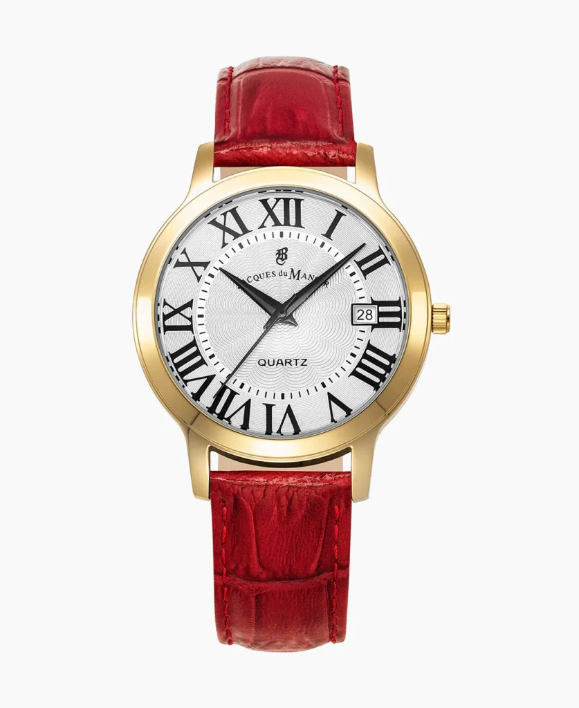 Genesis Gents 38mm Three hands Date Red tone White dial Leather strap swiss watch