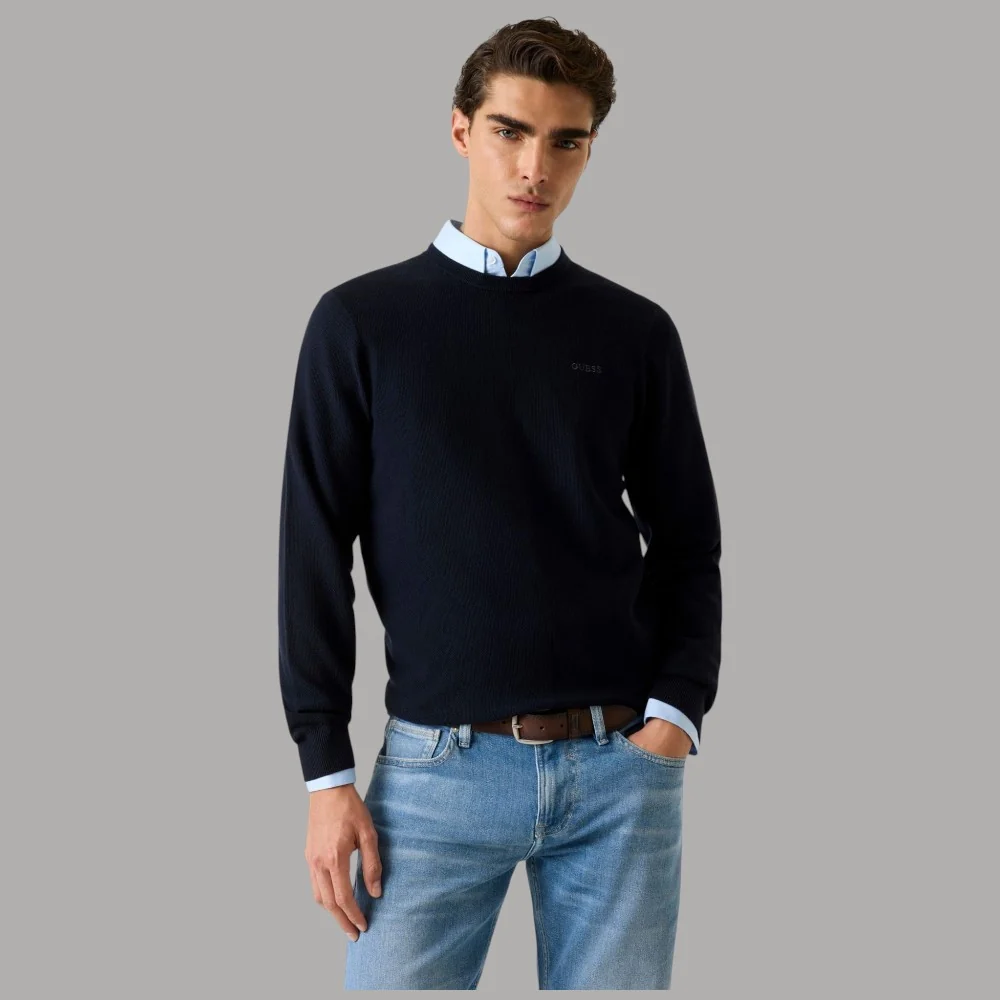 Guess Maglione Uomo Lyocell con Ricamo Logo sul Petto