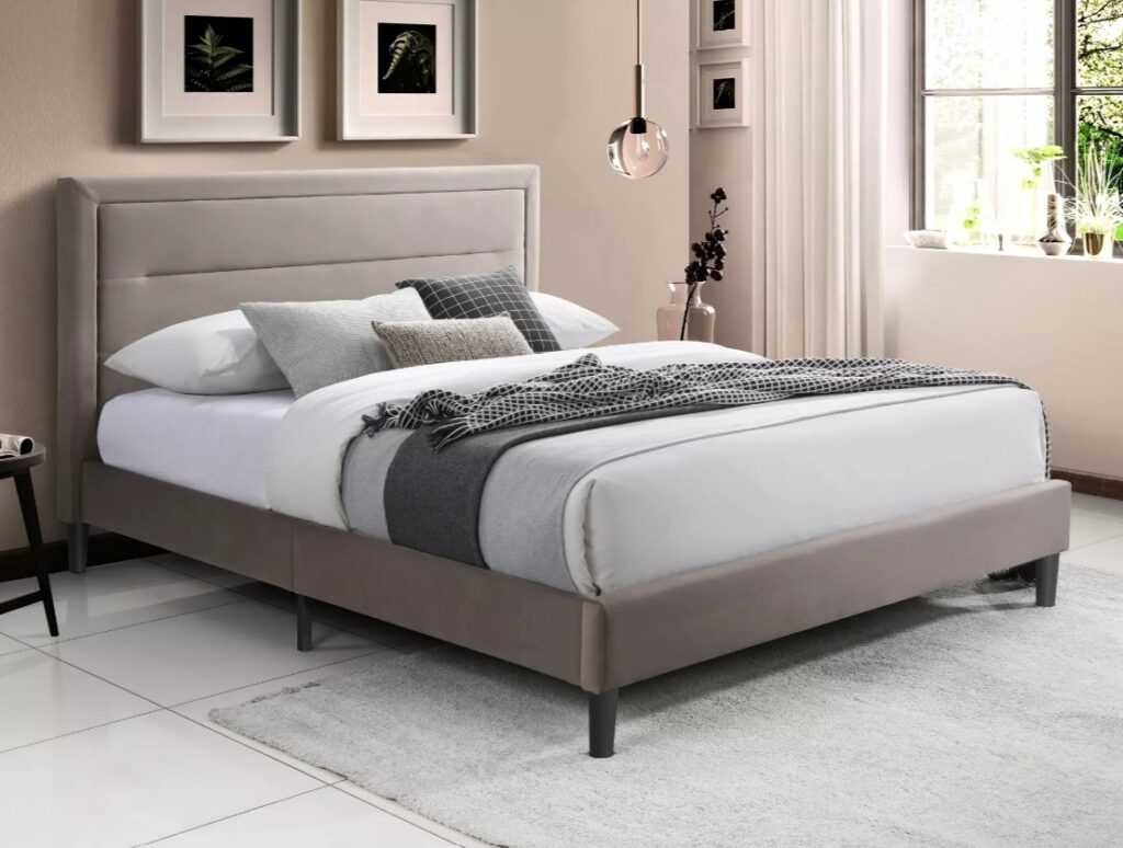 Letto Malaga Velvet in velluto beige scuro – 140×200 cm