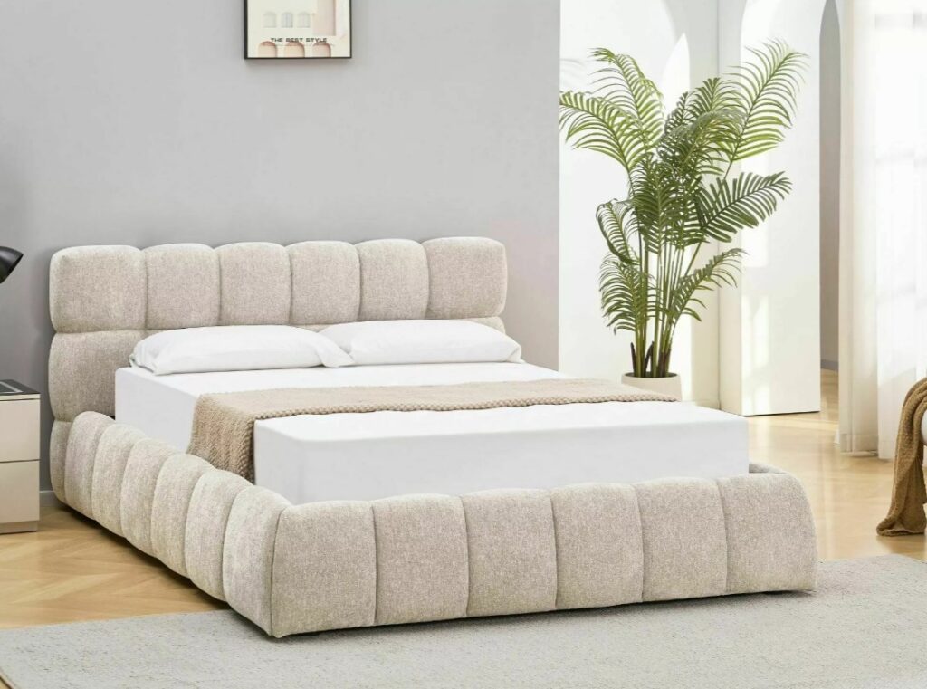 Letto contenitore Parma in tessuto strutturato Raven beige – 140×200 cm