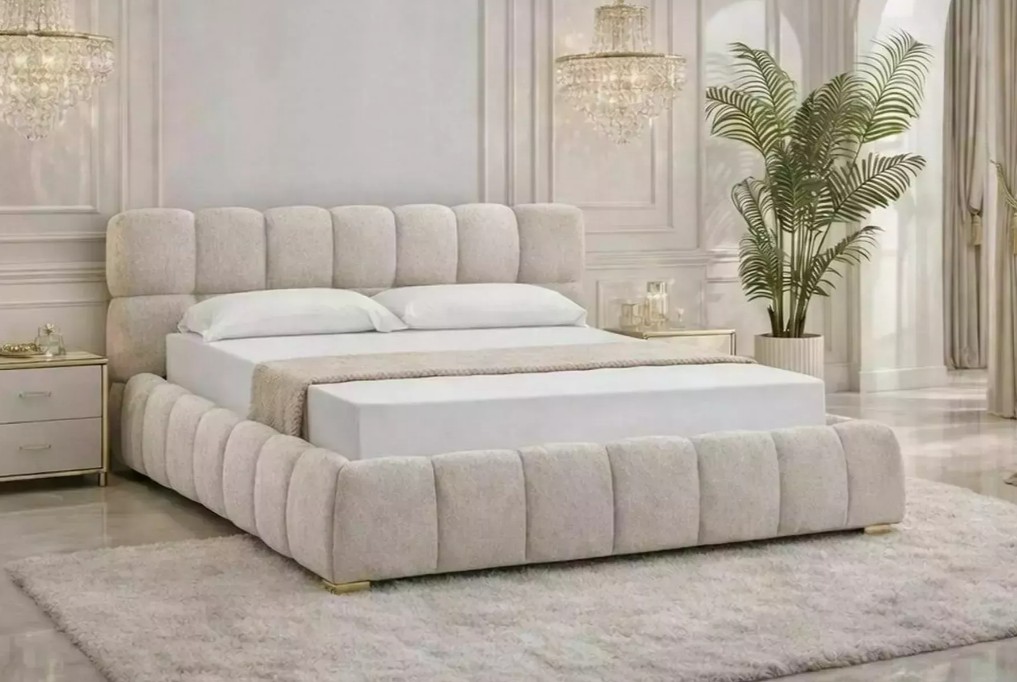 Letto contenitore Parma in tessuto strutturato Raven beige – 160×200 cm