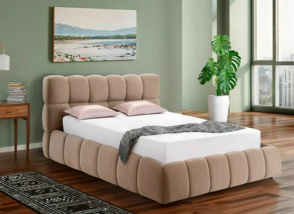 Letto contenitore Parma in velluto Bluvel beige scuro – 140×200 cm