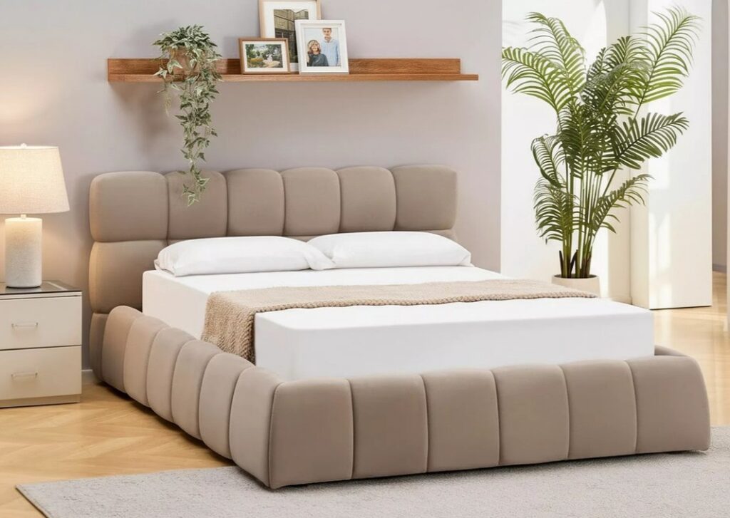 Letto contenitore Parma in velluto Bluvel beige scuro – 160×200 cm