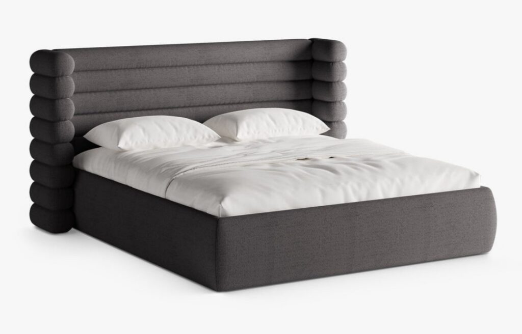 Letto imbottito Mount con contenitore in bouclé Coral – 160×200 cm