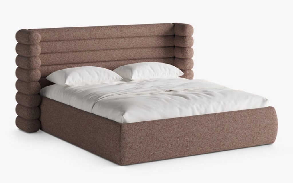 Letto imbottito Mount con contenitore in tessuto strutturato Puente – 140×200 cm