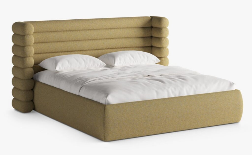 Letto imbottito Mount con contenitore in tessuto strutturato Puente – 160×200 cm