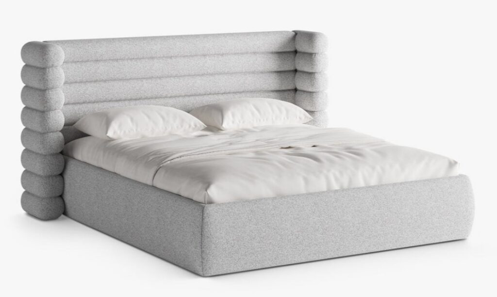 Letto imbottito Mount con contenitore in tessuto strutturato Puente – 180×200 cm