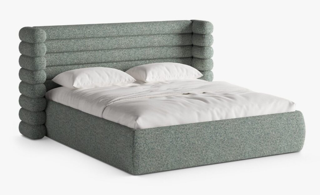 Letto imbottito Mount con contenitore in tessuto strutturato Puente – 200×200 cm