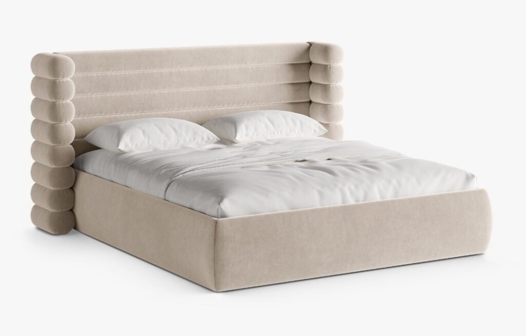Letto imbottito Mount con contenitore in velluto Salvador – 160×200 cm