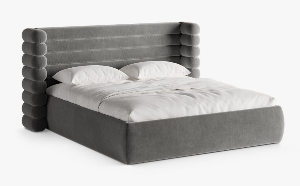 Letto imbottito Mount con contenitore in velluto Salvador – 200×200 cm