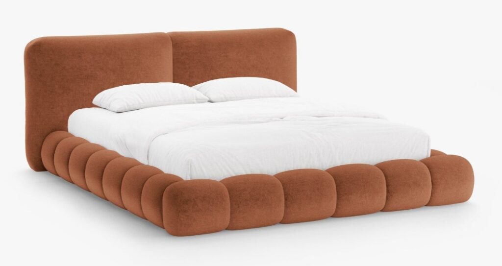 Letto imbottito Solange con contenitore in chenille Perfect Harmony – 180×200 cm