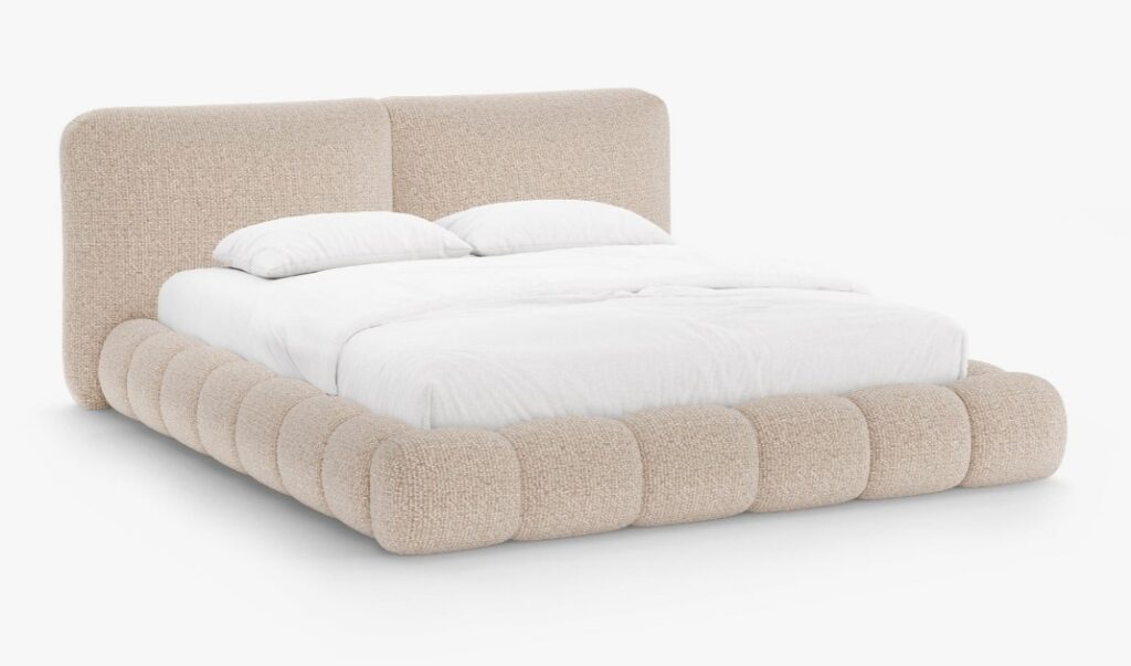 Letto imbottito Solange con contenitore in chenille Silencio – 140×200 cm
