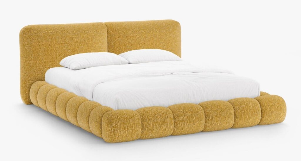 Letto imbottito Solange con contenitore in chenille Silencio – 180×200 cm
