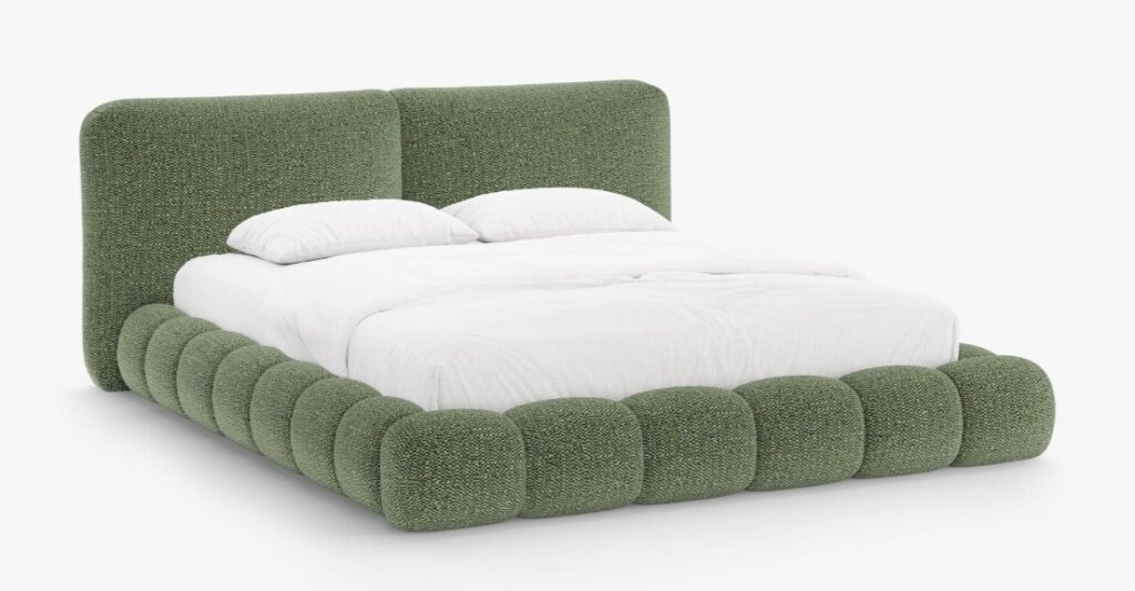 Letto imbottito Solange con contenitore in chenille Silencio – 200×200 cm