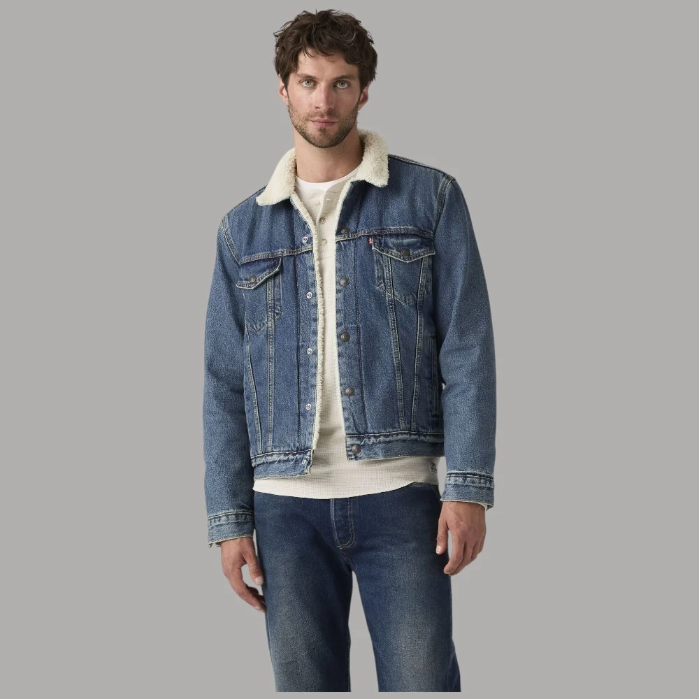 Levi's Giacca Trucker Sherpa Blu in Jeans Denim Resistente