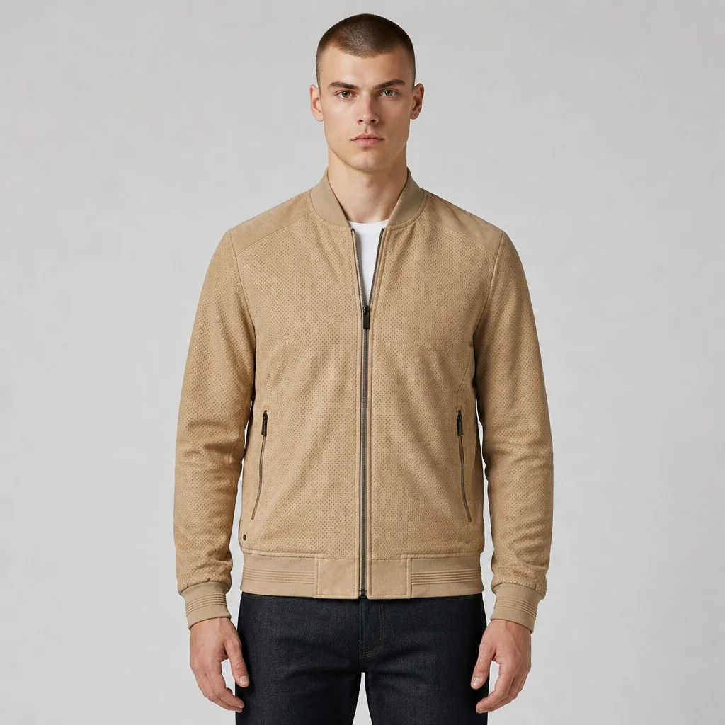 Markup Giacca Bomber Uomo Effetto Scamosciato Leggera con Zip e Tasche