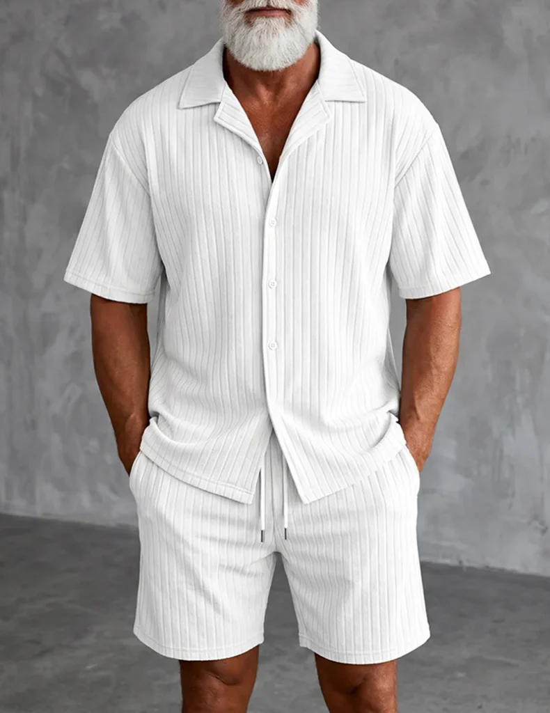 Men Striped Camp Collar Shirt and Shorts Set