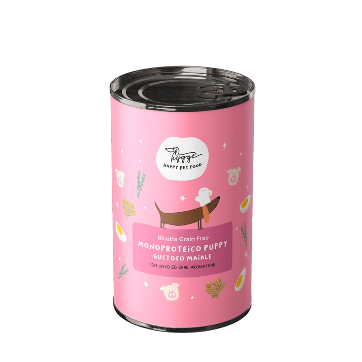 Monoproteico Puppy gustoso maiale con uovo ed erbe aromatiche
