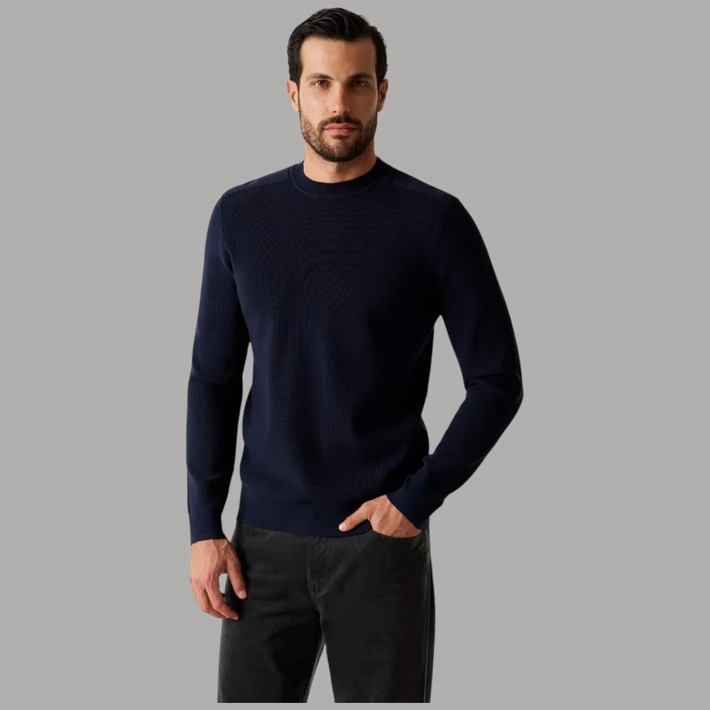 Pullover Guess Uomo Blu, Girocollo a Quadri in Misto Viscosa