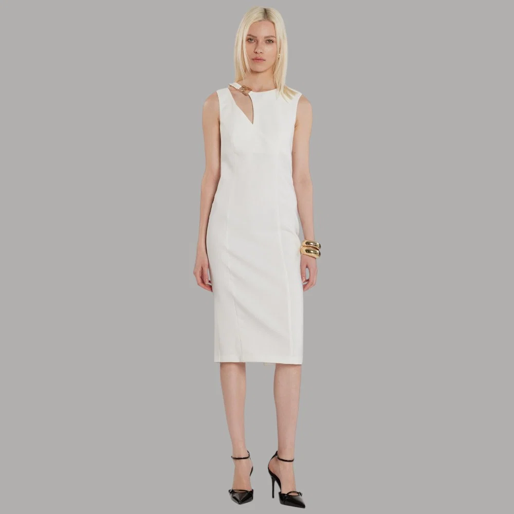 Relish Abito Cecile midi smanicato con apertura e spacco elegante Made in Italy