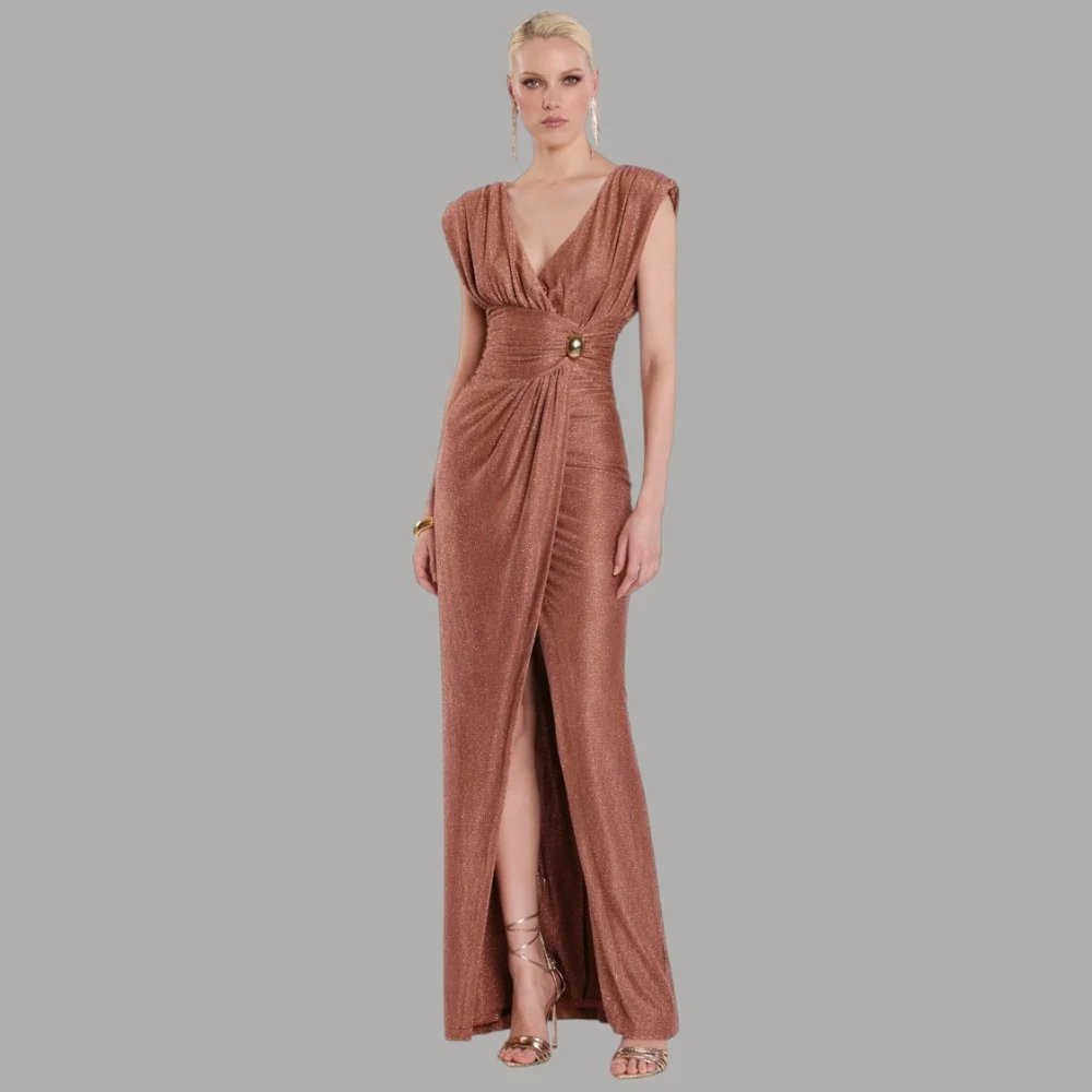 Relish abito lungo lurex doppio scollo fusciacca made in Italy femminile