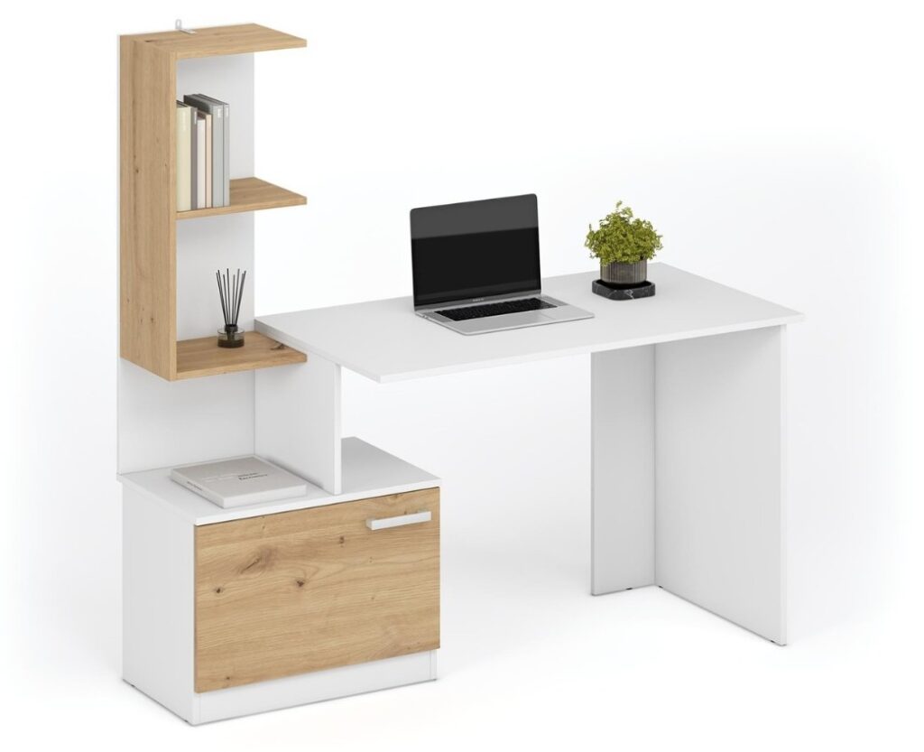 Scrivania Miso in bianco e rovere artisan – 144x60x142 cm