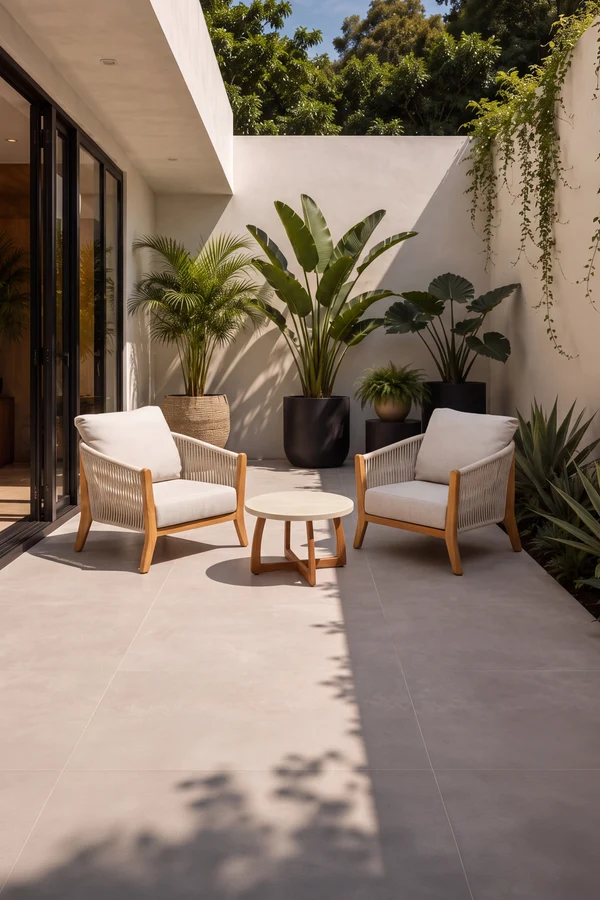 Set 2 Poltrone da Esterno in Tessuto Beige e Teak, Aurora, 77x87x72 cm