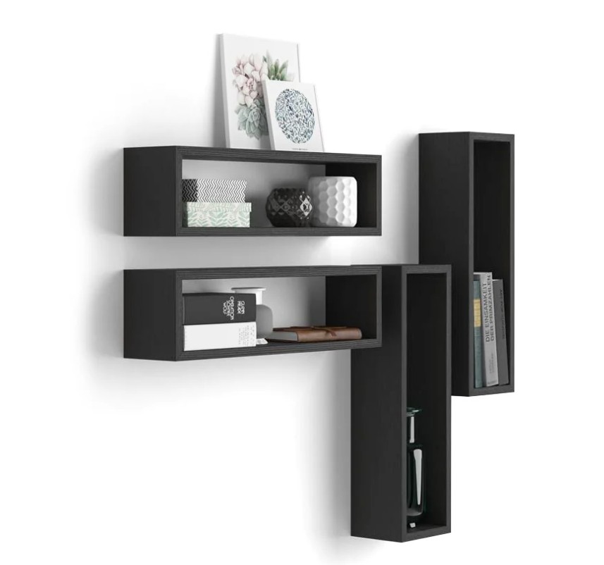 Set di 4 Cubi da parete Iacopo, Nero Frassino