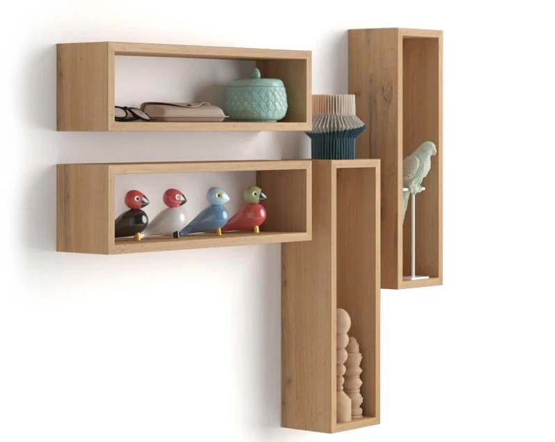 Set di 4 Cubi da parete, Iacopo, Rovere Rustico
